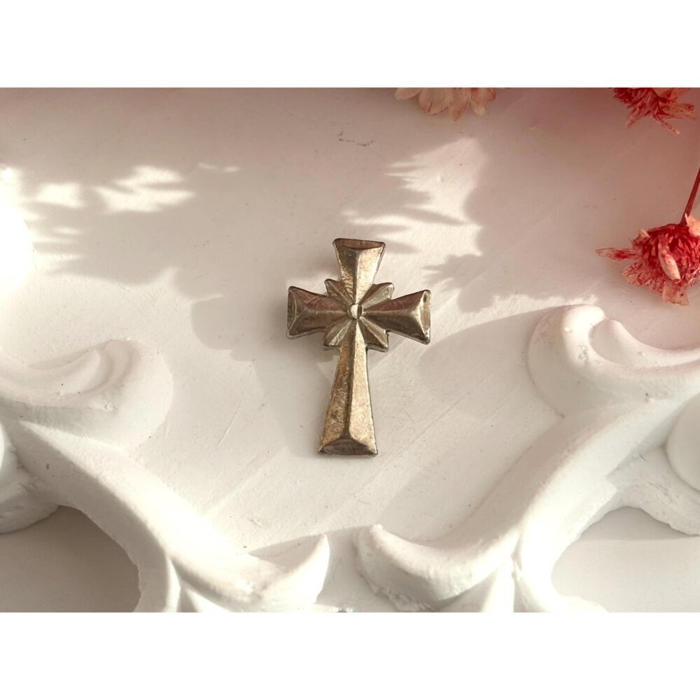 Brutalist Style Cross Sterling Silver 925 Vintage Statement Pendant | Charm - Picture 4 of 12